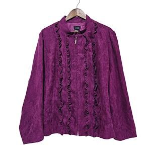 R.Q.T Faux Suede Full Zip Jacket Women's Size 2X Ruffles Y2K Boho Retro Casual